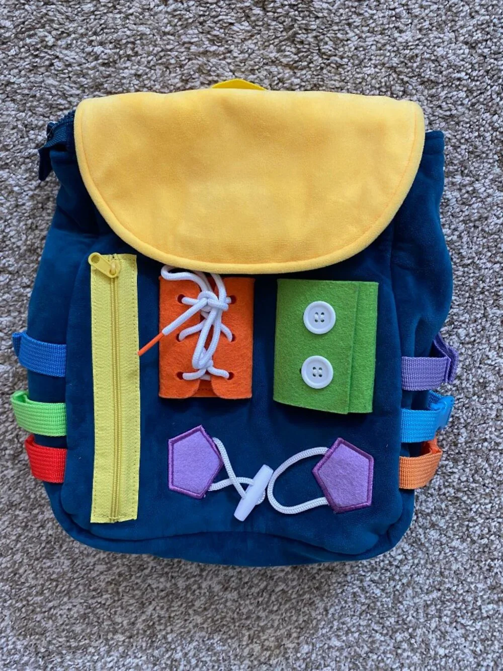 White Dolphin Toy Kid Busy Board Sensory Backpack Plush Montessori Travel Toy